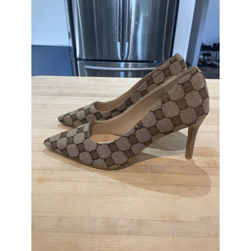 Brown Tan Diamond Pattern Pointed Toe Shoes High Heel Pumps Sz 39Classic Capsule